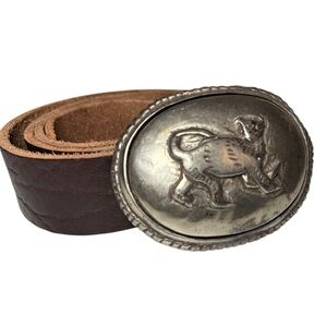 Unique B.A.D. Silver Lion Buckle Brown Genuine Leather Belt Men's S 33in - 37in